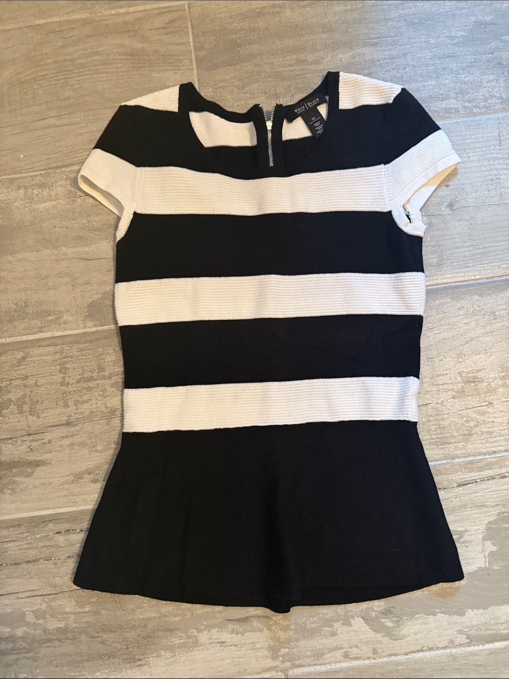 White House Black Market Black and White Striped Peplum Top